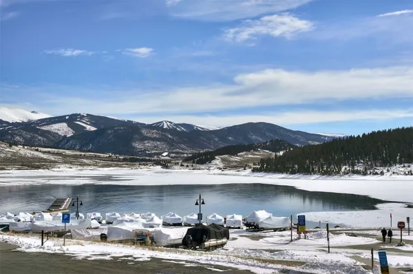 a view of a lake with a mountain