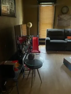 a living room with furniture and a window