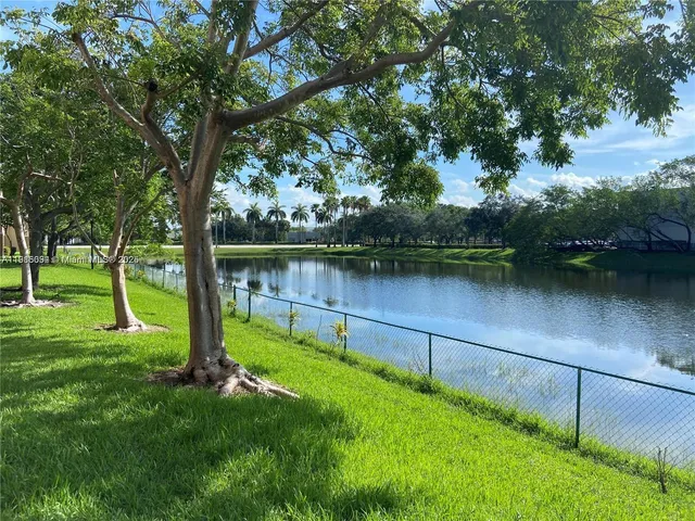a view of a lake with a large trees