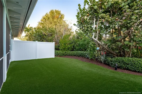 a view of a backyard with a tree