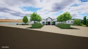 a front view of a house with a garden and street view