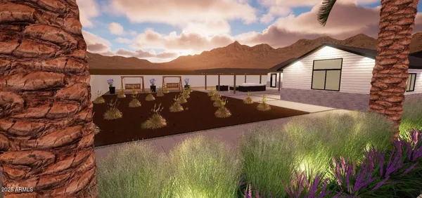 a view of a patio with couches table and chairs and potted plants