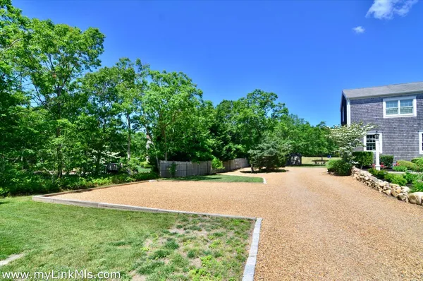 a view of a garden with a flower garden
