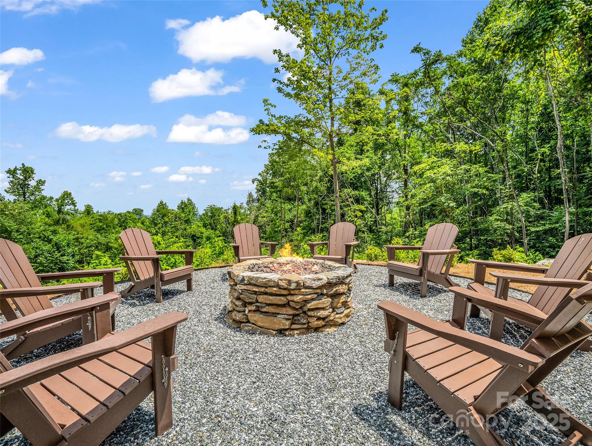 627 Cherry Hill, Unit 201 Mill Spring, NC 28756 - Photo 46 of 48 a view of a patio with a dining table and chairs with a fire pit