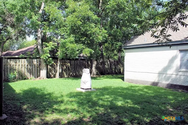 a view of a backyard with large tree