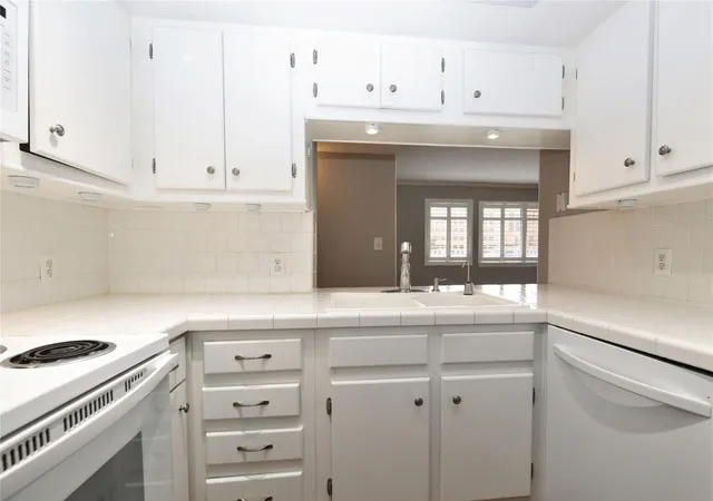 a kitchen with cabinets appliances and a sink