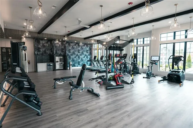 a view of a room with gym equipment