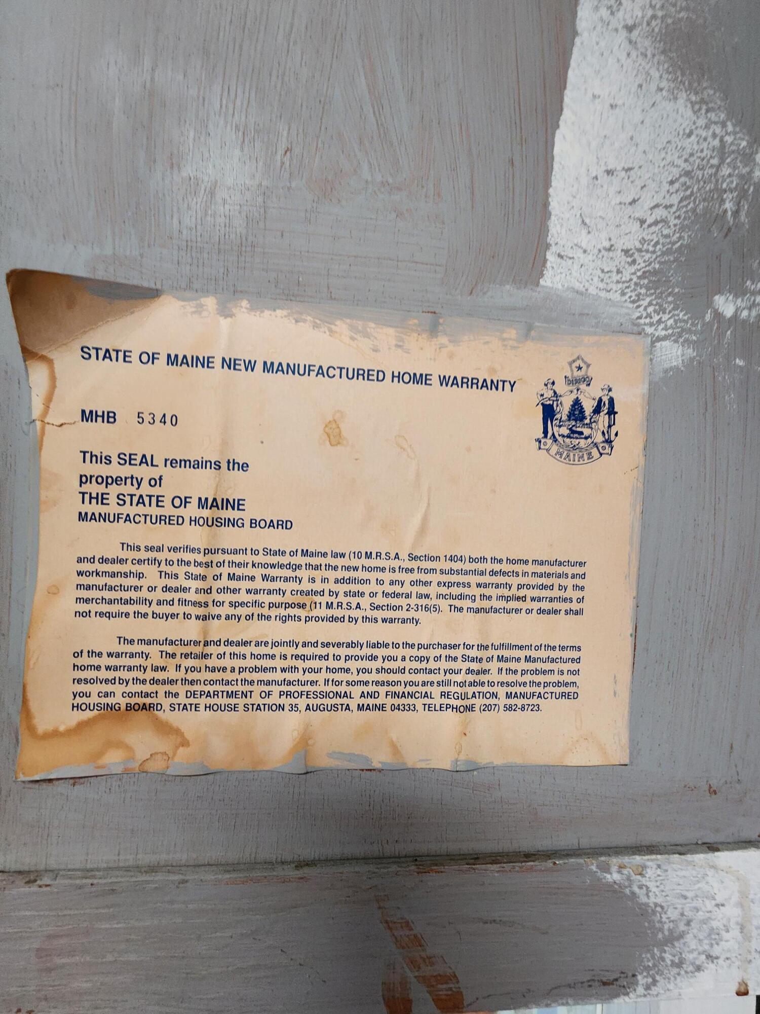 52 Morrill Road South China, ME 04358 - Photo 23 of 24 Warranty Sticker
