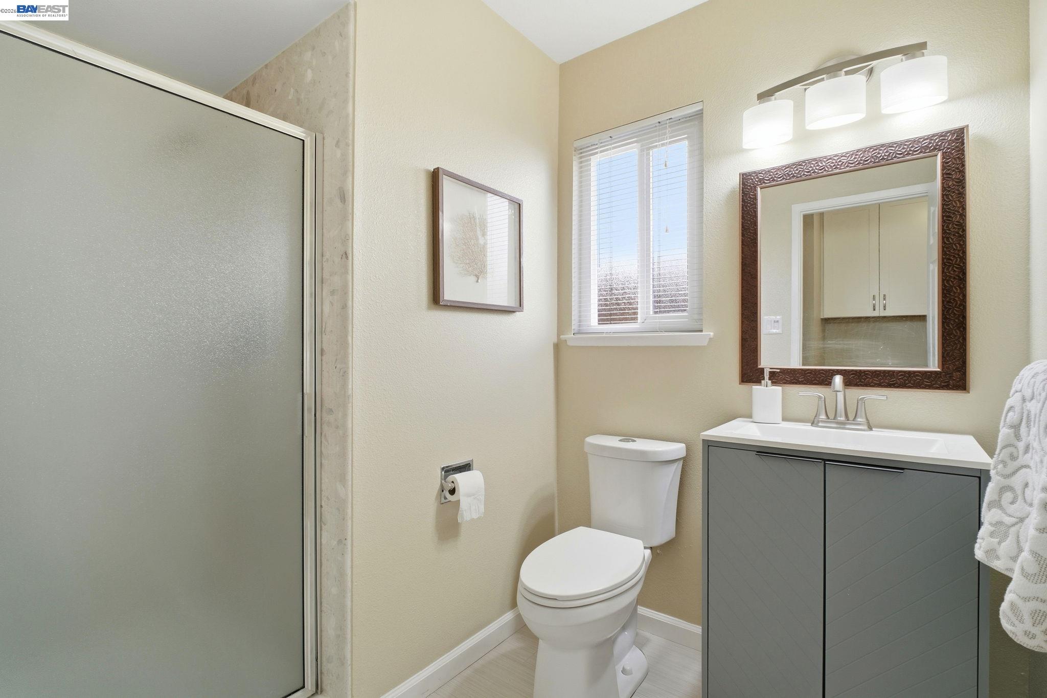 595 Seville Place Fremont, CA 94539 - Photo 29 of 43 a bathroom with a toilet sink and mirror