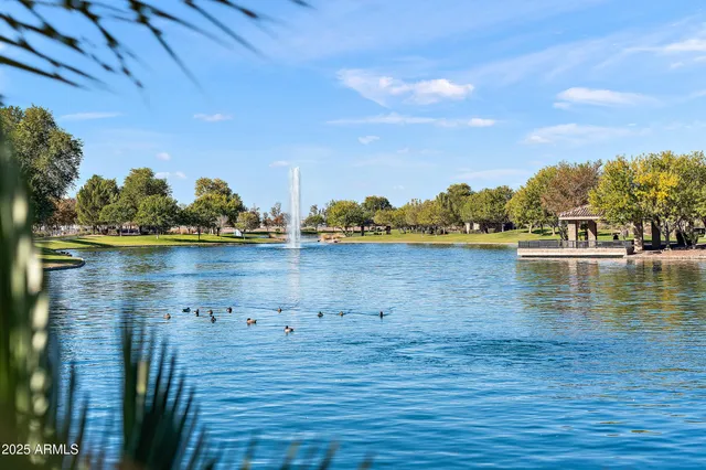 a view of a park with slide