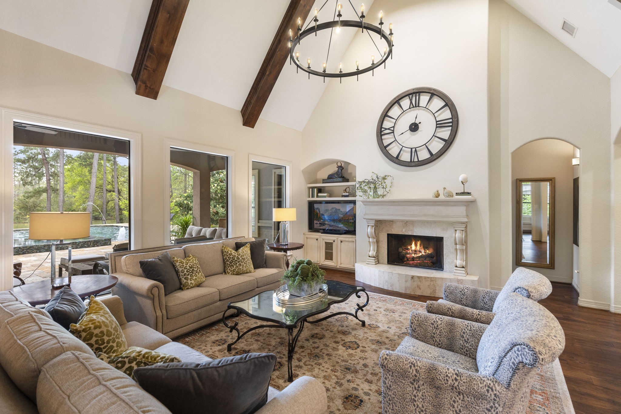 28227 KAILEES Court Spring, TX 77386 - Photo 15 of 48 a living room with furniture a fireplace and a large window