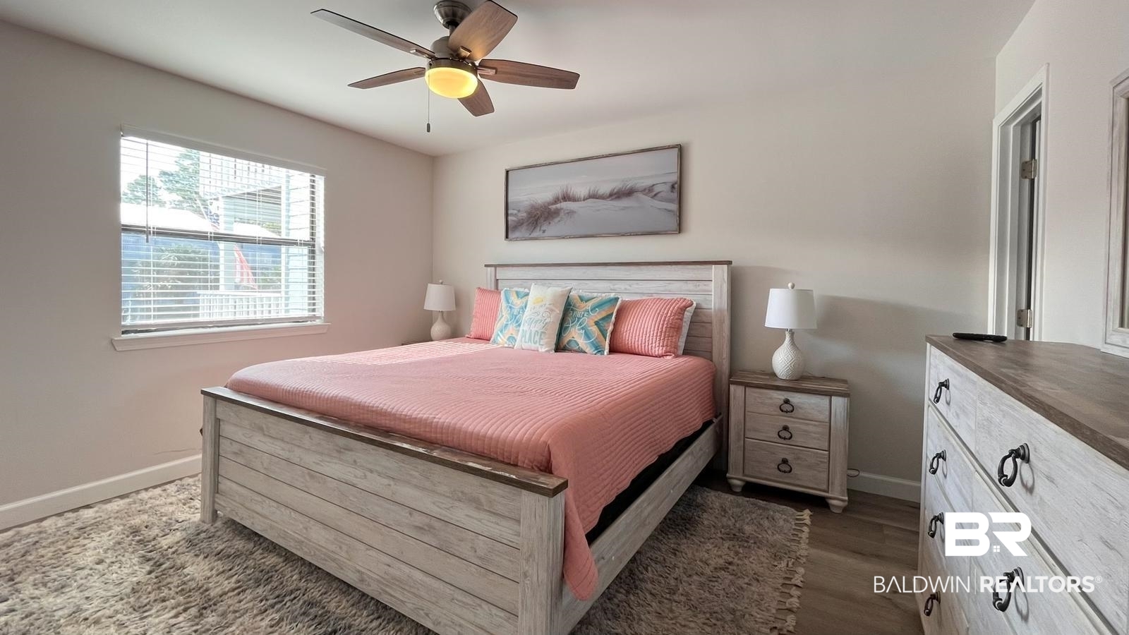 25861 Canal Road, Unit 75 Orange Beach, AL 36561 - Photo 13 of 40 Bedroom with dark hardwood / wood-style flooring and ceiling fan