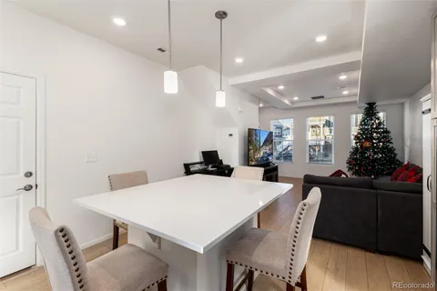 a front view of a house with a chair