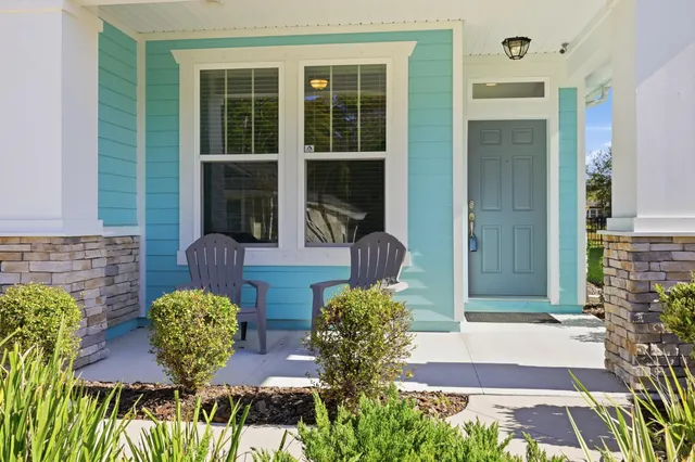 a front view of a house having patio