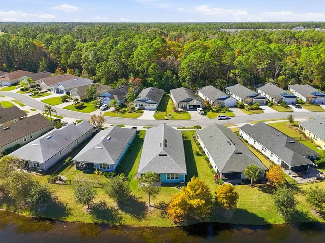 an aerial view of residential houses with outdoor space