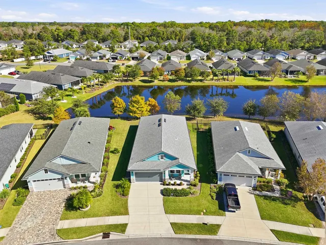 an aerial view of residential houses with outdoor space