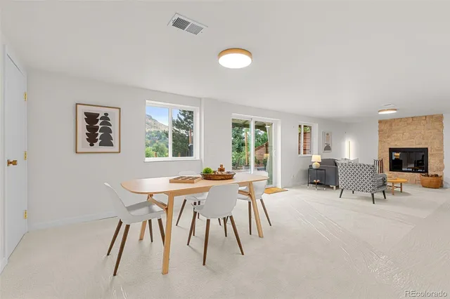 a dining room with table and chair