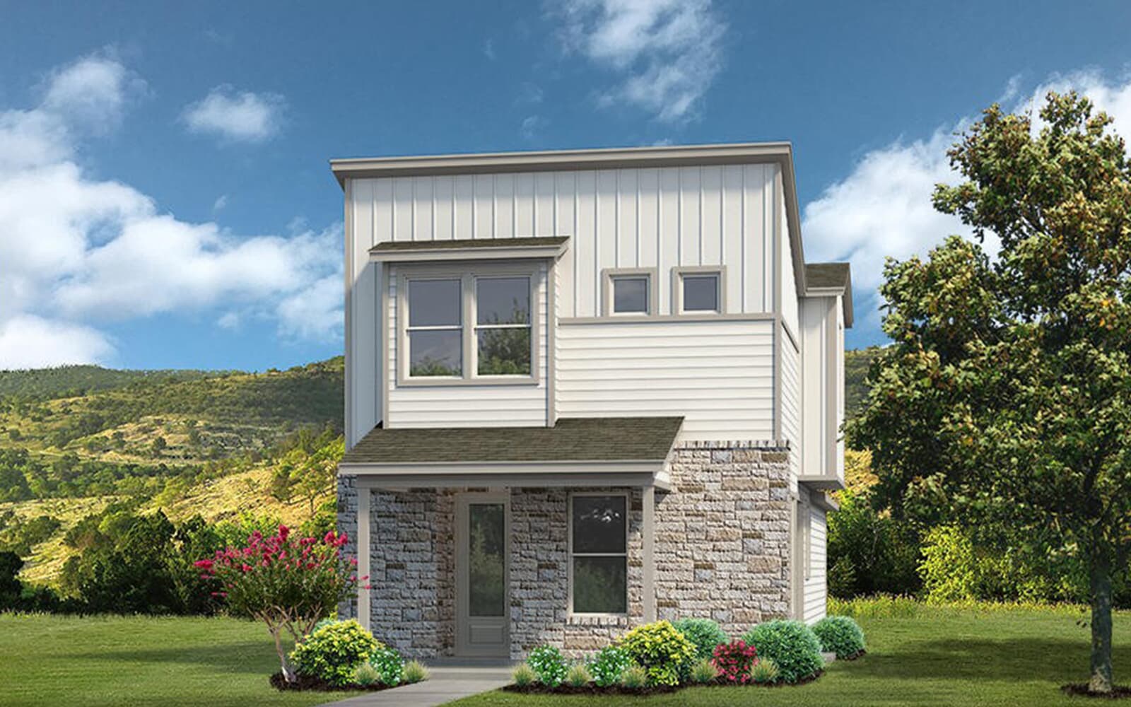 8200 Springsteen Drive Austin, TX 78744 - Photo 1 of 10 View of front of property with a front lawn, stone siding, and board and batten siding