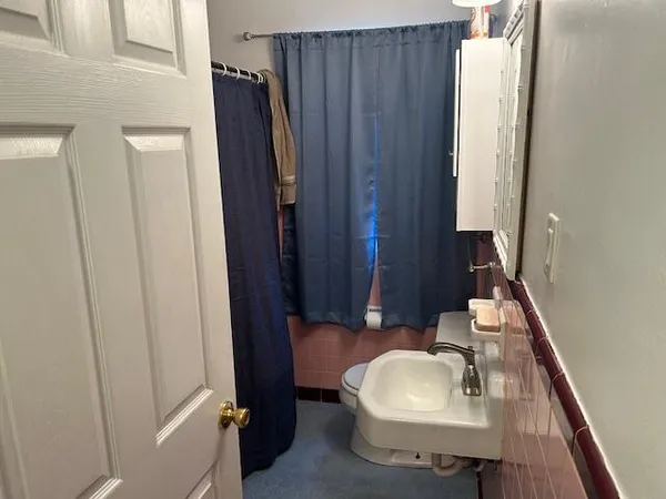 a bathroom with a bathtub