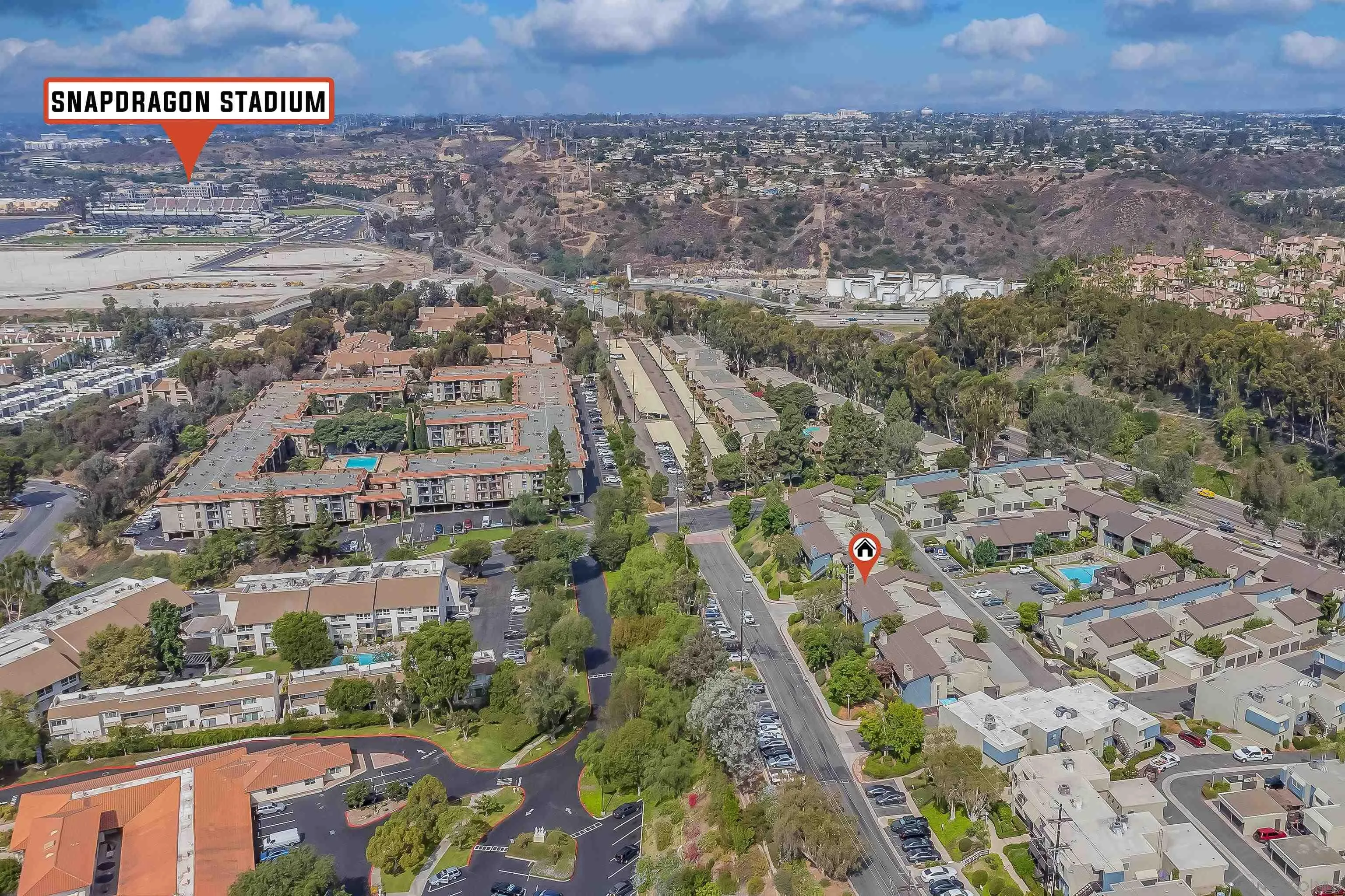 6345 Rancho Mission Road, Unit 3 San Diego, CA 92108 - Photo 3 of 43 an aerial view of residential building and car parked on street
