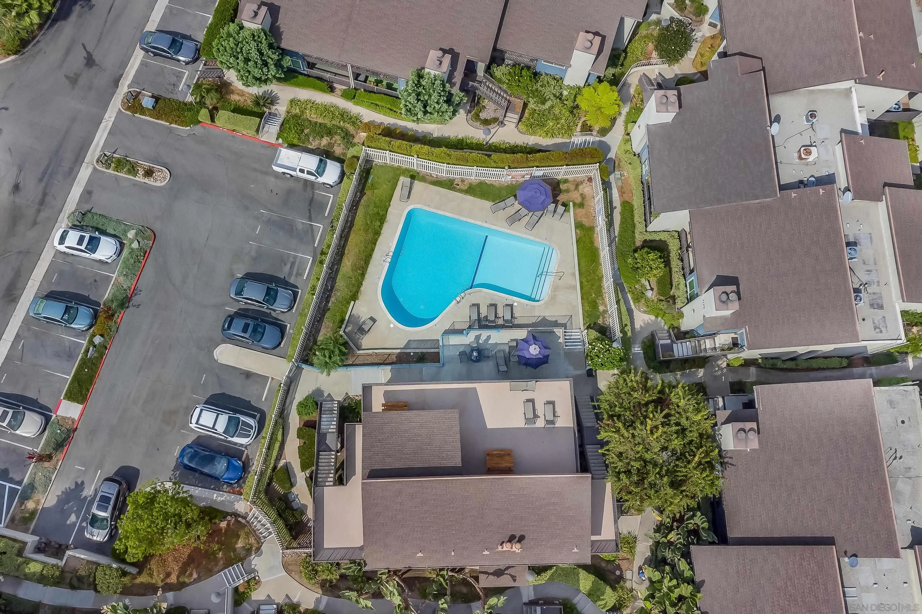 6345 Rancho Mission Road, Unit 3 San Diego, CA 92108 - Photo 36 of 43 an aerial view of a house with a swimming pool