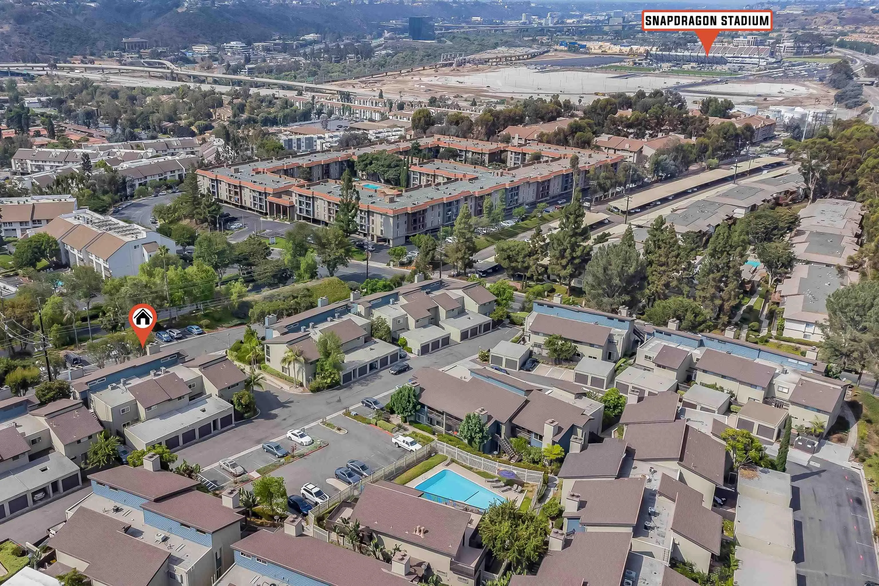 6345 Rancho Mission Road, Unit 3 San Diego, CA 92108 - Photo 4 of 43 an aerial view of a city with lots of residential buildings