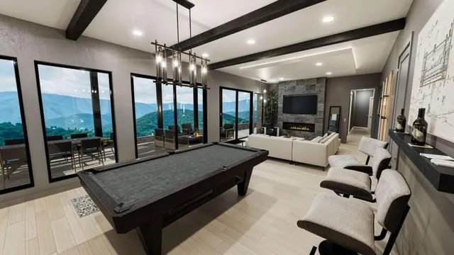 a view of a terrace with sky view