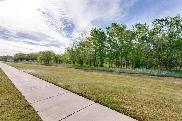 a view of a field with an trees