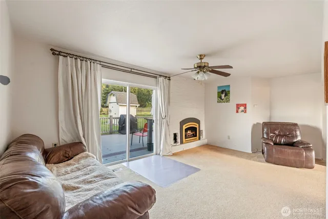 a bedroom with a bed and a couch