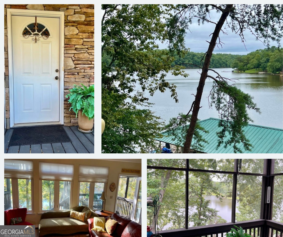 a view of a balcony with lake view
