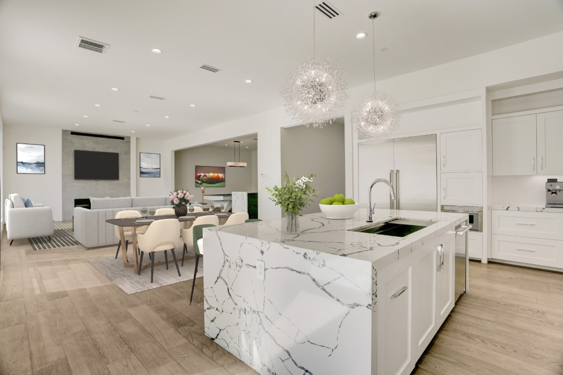 6533 Corbin Street Houston, TX 77055 - Photo 19 of 50 Virtually Staged Kitchen, Living Room & Dining Room