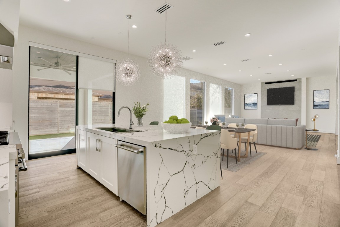 6533 Corbin Street Houston, TX 77055 - Photo 22 of 50 Virtually Staged Kitchen, Dining and Living Room
