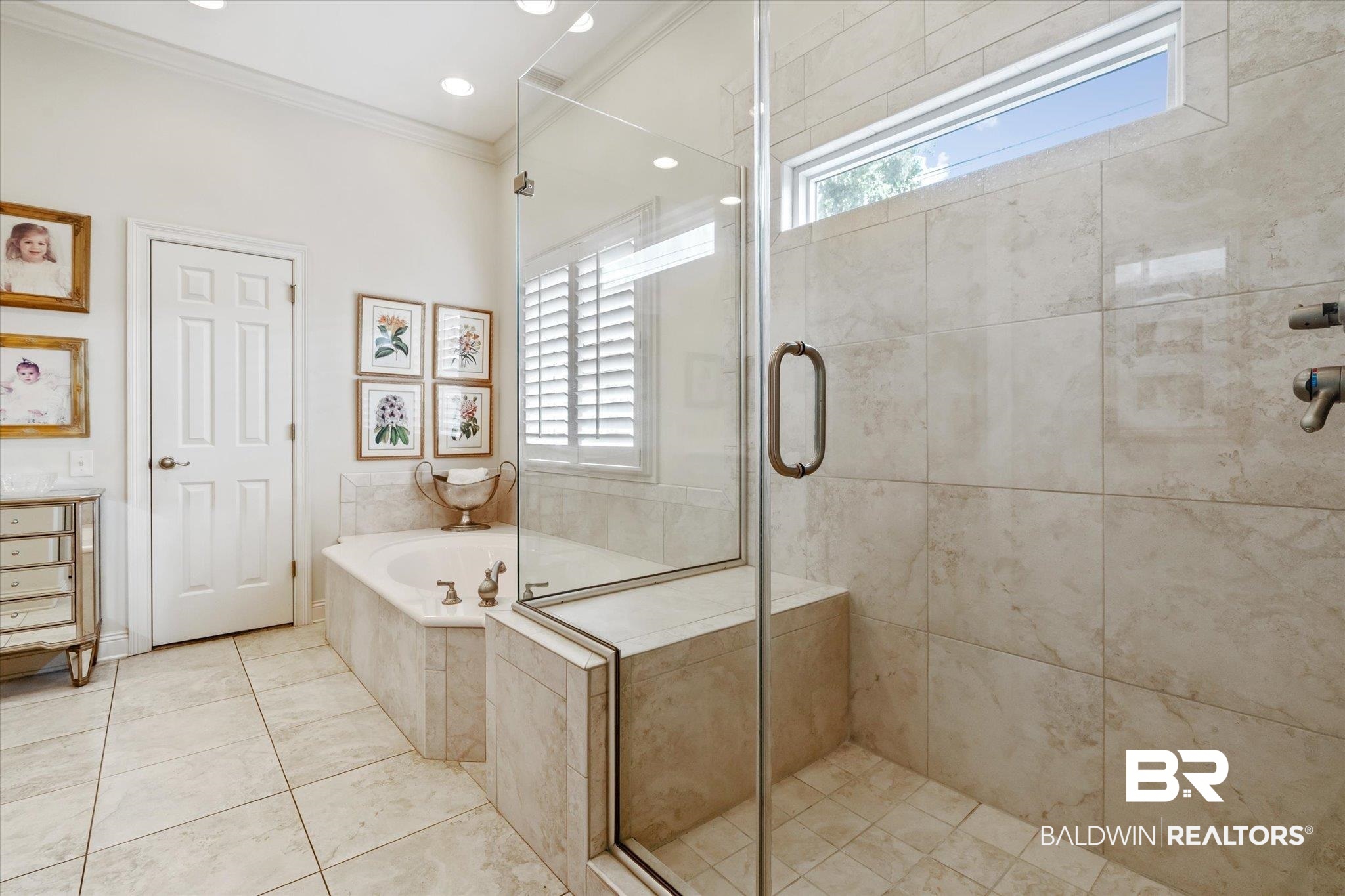 3963 Wimbledon Park Mobile, AL 36608 - Photo 26 of 51 Bathroom with tile patterned flooring, independent shower and bath, and ornamental molding