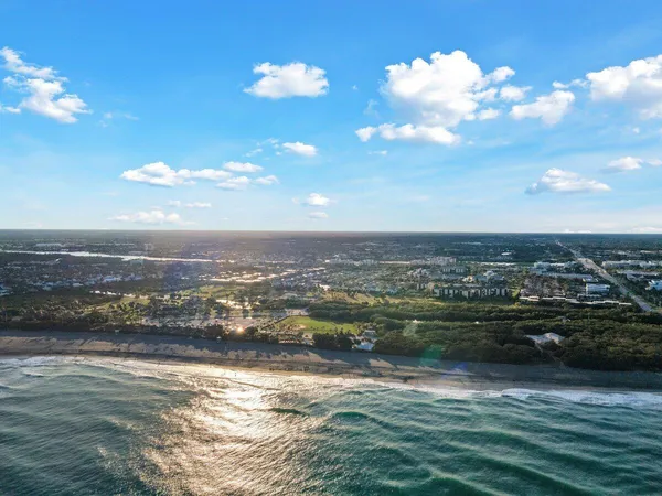 a view of a lake with a city