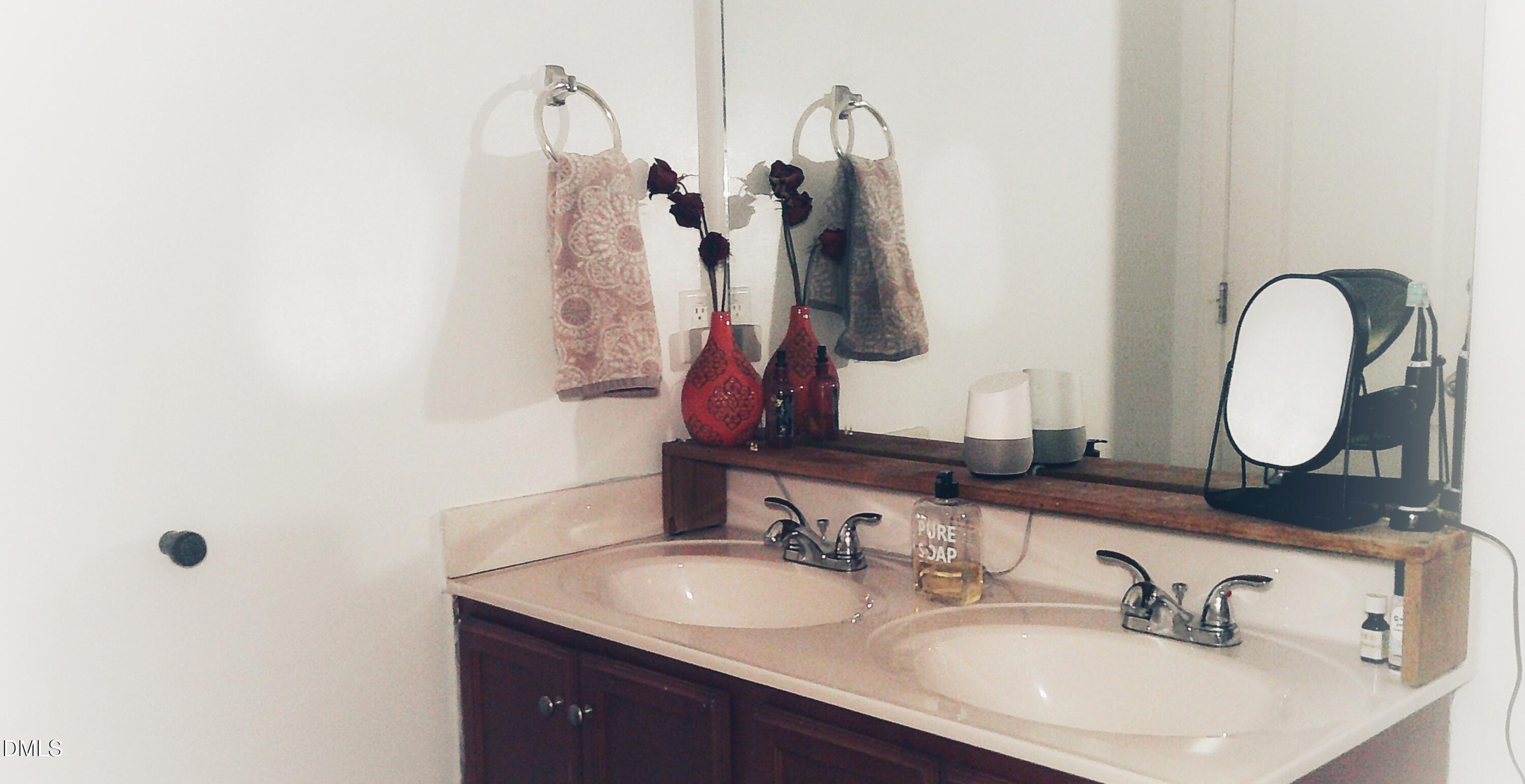 325 Huckleberry Loop Mebane, NC 27302 - Photo 16 of 24 a bathroom with a double vanity sink and a mirror