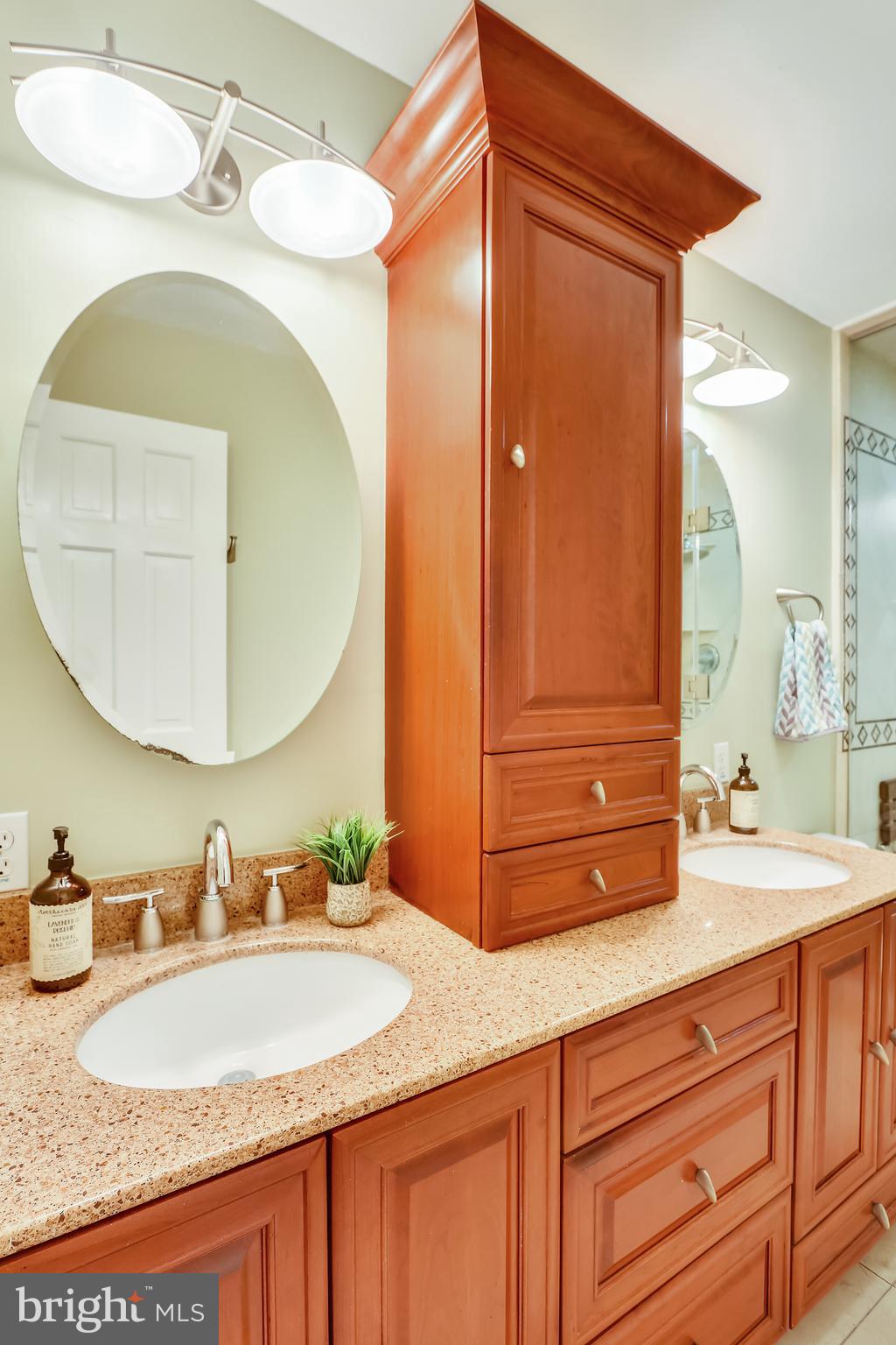 9600 Brink Road Gaithersburg, MD 20882 - Photo 37 of 66 Primary bath vanity w/two sinks & custom cabinetry
