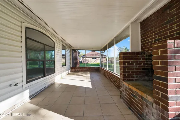 a view of fountain in the porch