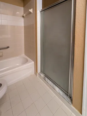 a bathroom with a bathtub