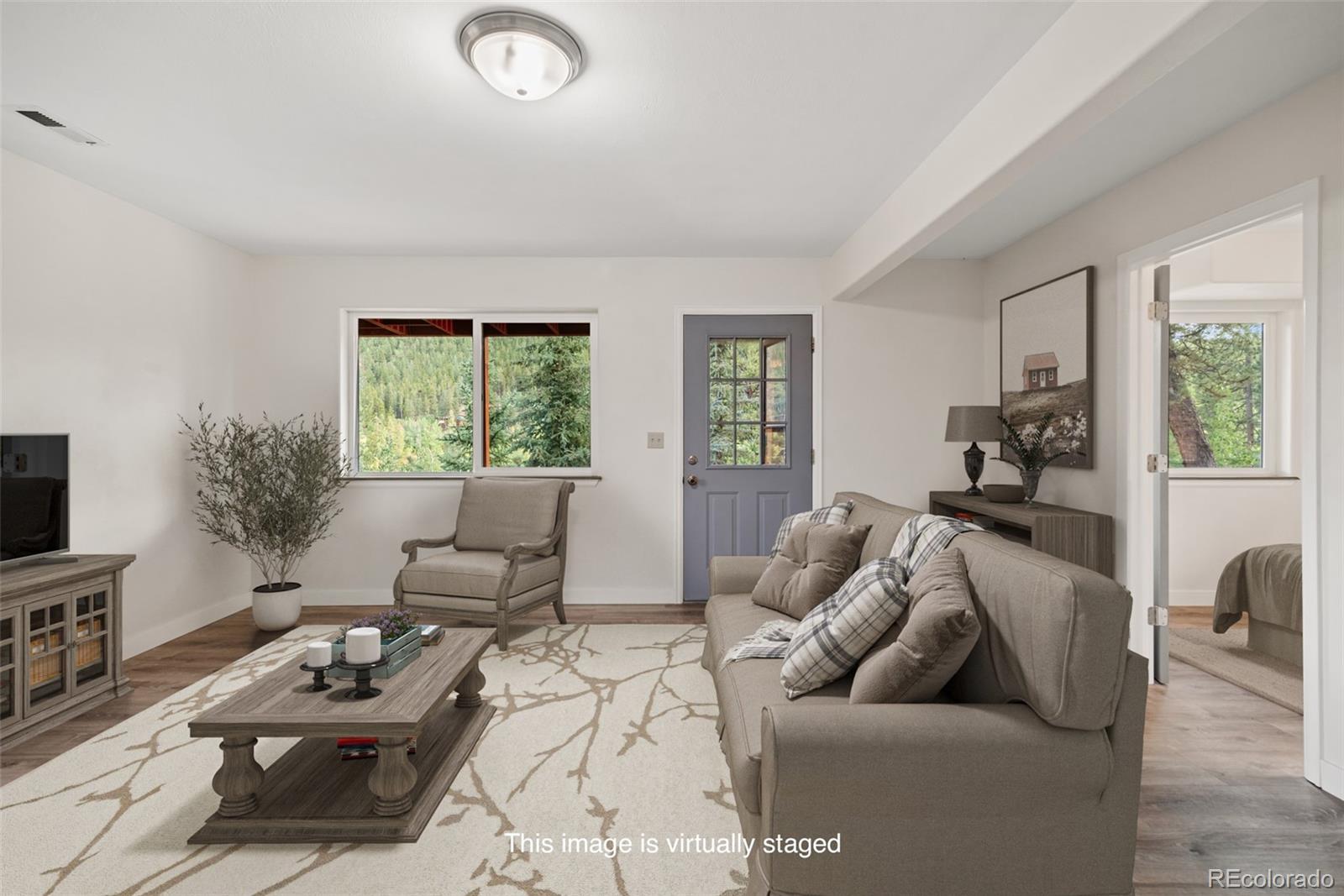 241 Schooley Road Bailey, CO 80421 - Photo 18 of 35 a living room with furniture and a flat screen tv