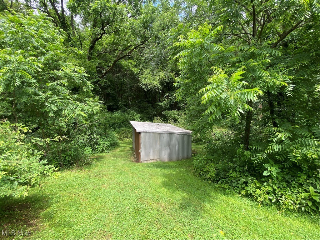 14092 Hatfield Road Rittman, OH 44270 - Photo 30 of 38 View of grassy yard with a shed and a forest view
