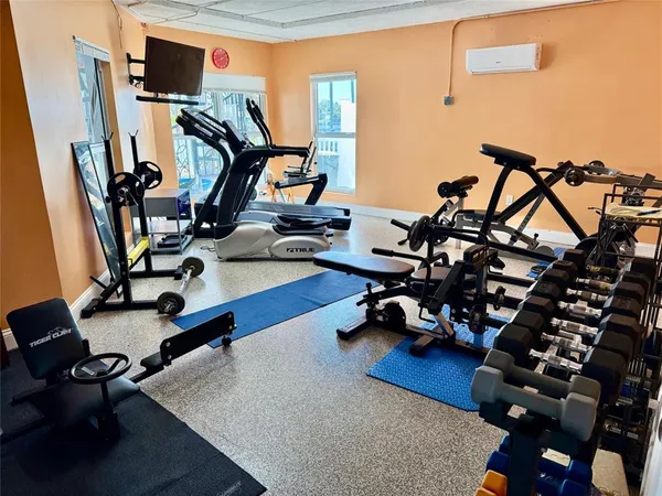 a view of a room with gym equipment
