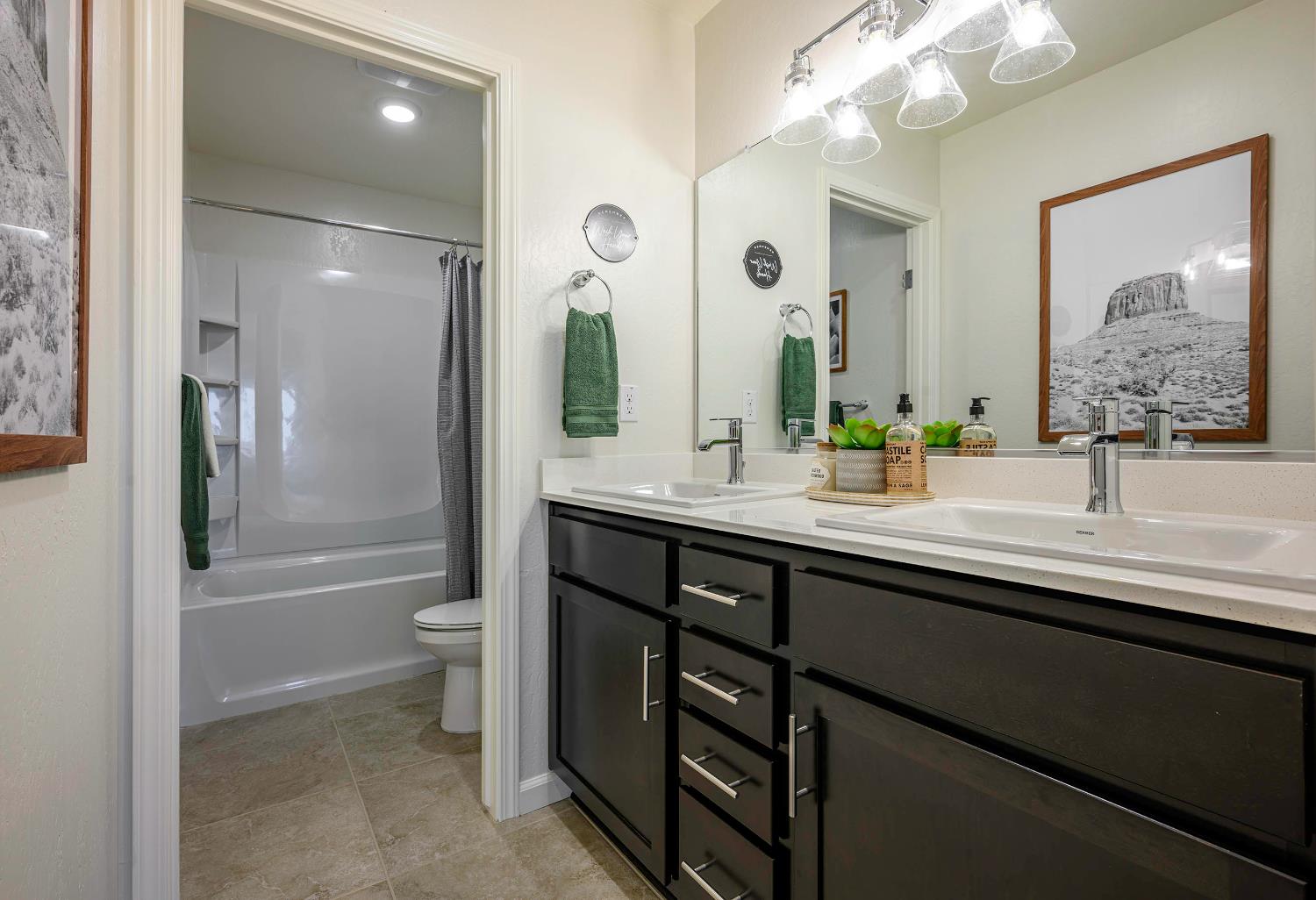 63 Blueberry Lane, Unit 5 Merced, CA 95341 - Photo 19 of 28 a bathroom with a tub a sink and a large mirror