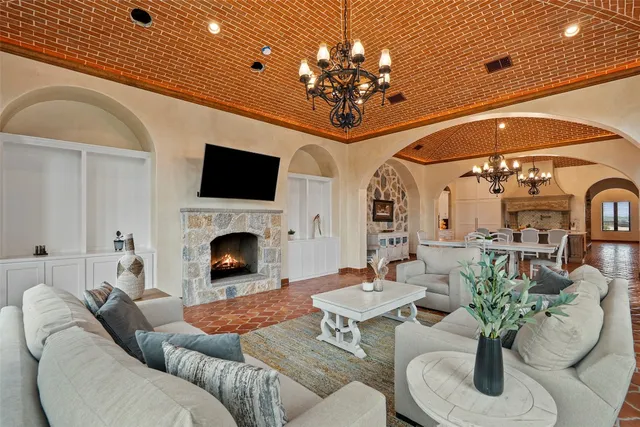 a view of a lake with a terrace