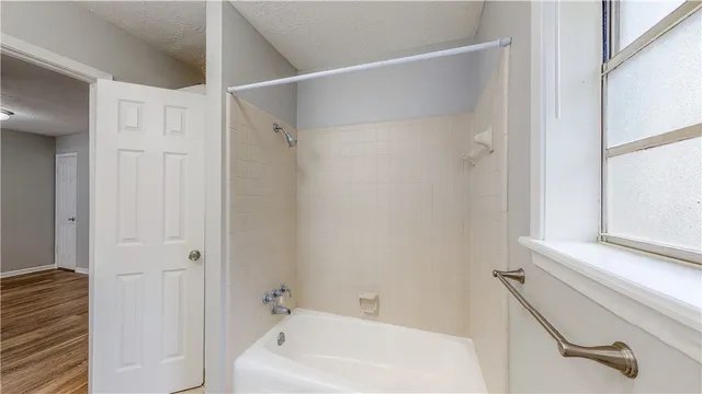a bathroom with a bathtub