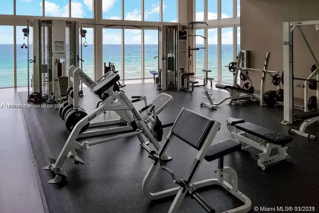 a view of a room with gym equipment