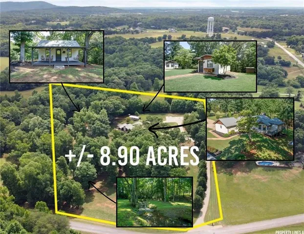 an aerial view of a house with a garden