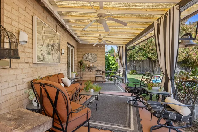 a outdoor living space with furniture