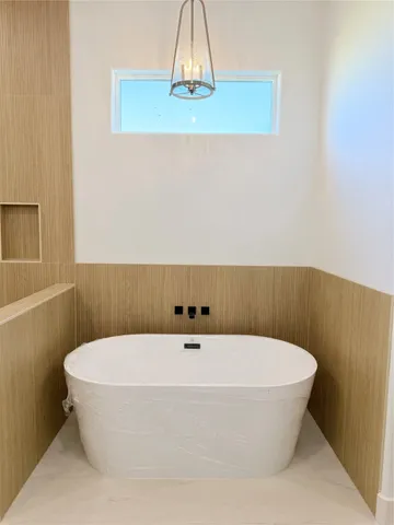a bathroom with a bathtub