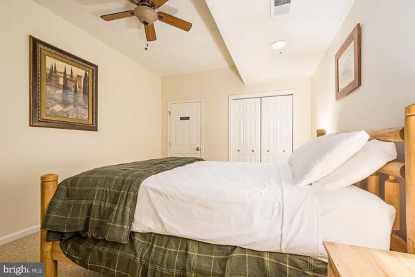 a bedroom with a bed and a couch