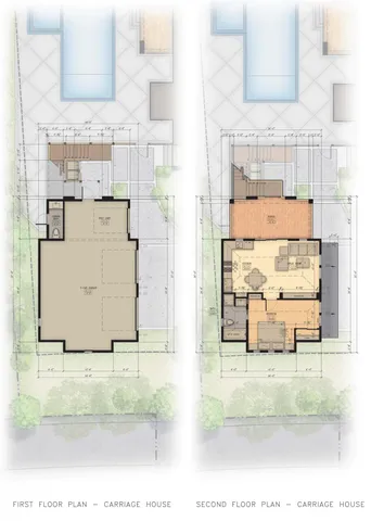 an aerial view of a house with a garden and covered with wooden fence